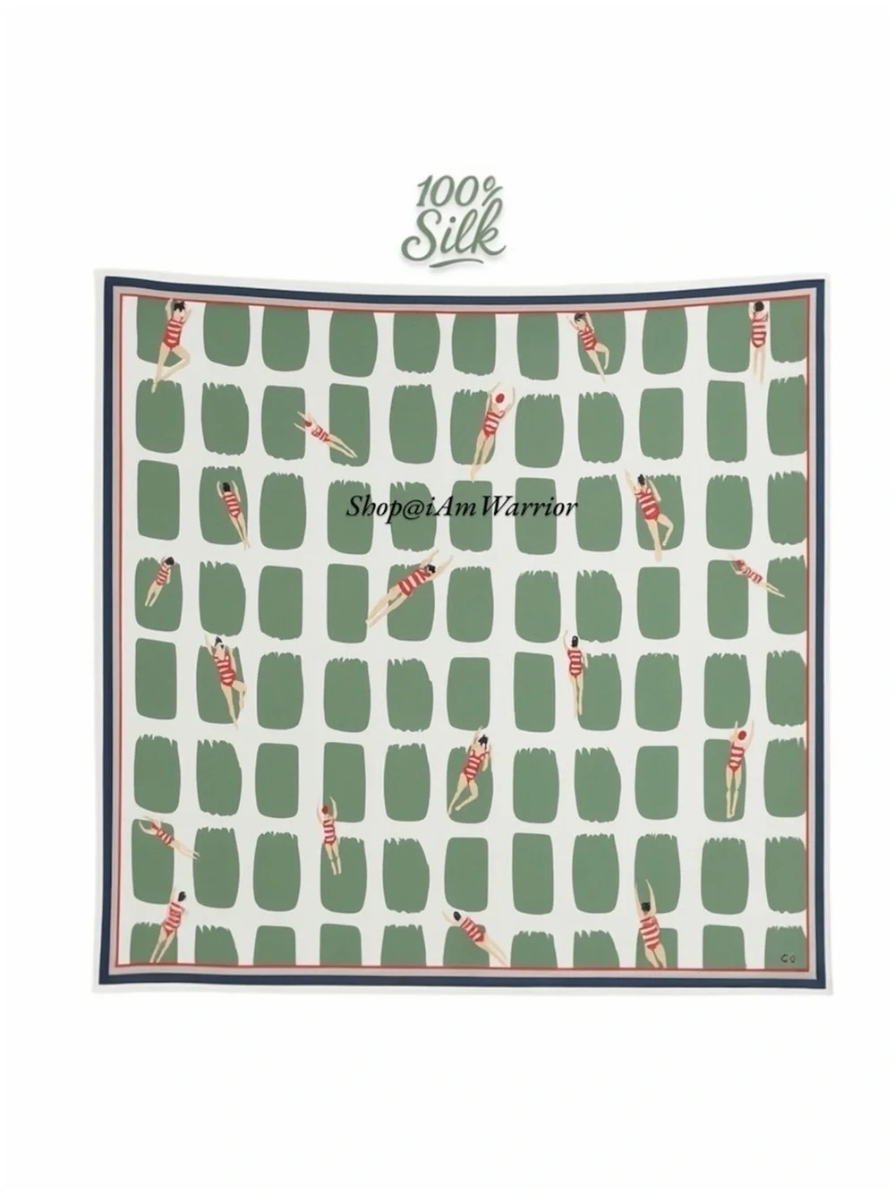 Rare Vintage Italian Silk Scarf – Swimmers Print (27” Square) *shop@iamwarrior